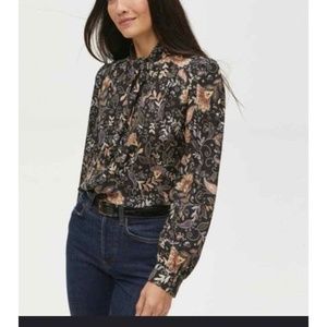 Michael Stars Alexei Printed Bow Floral Blouse in Black Combo Size 3X - NWT